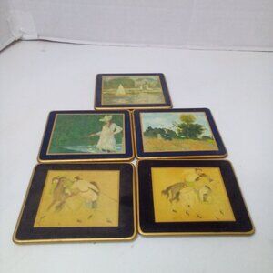 Vintage Lady Clare Coasters Lot of 5 Felt Back 2 Ming Polo 3 Impressionism